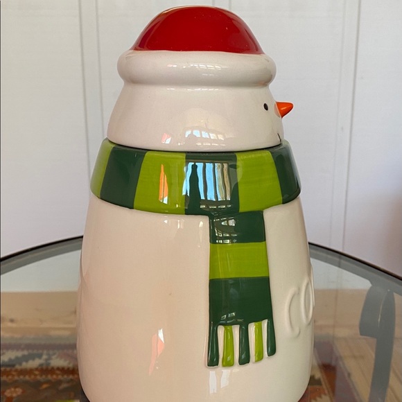 Hallmark 9” Snowman Christmas Cookie Jar Red Hat Green Scarf - Picture 2 of 9